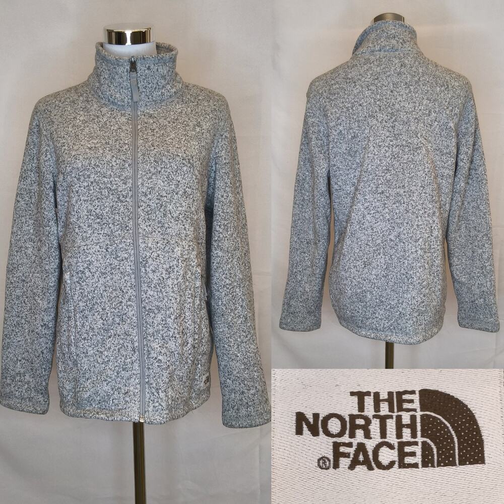 The North Face Fleece Jacket Womens M Heathered Gray Full Zip Zip Pockets #W5728